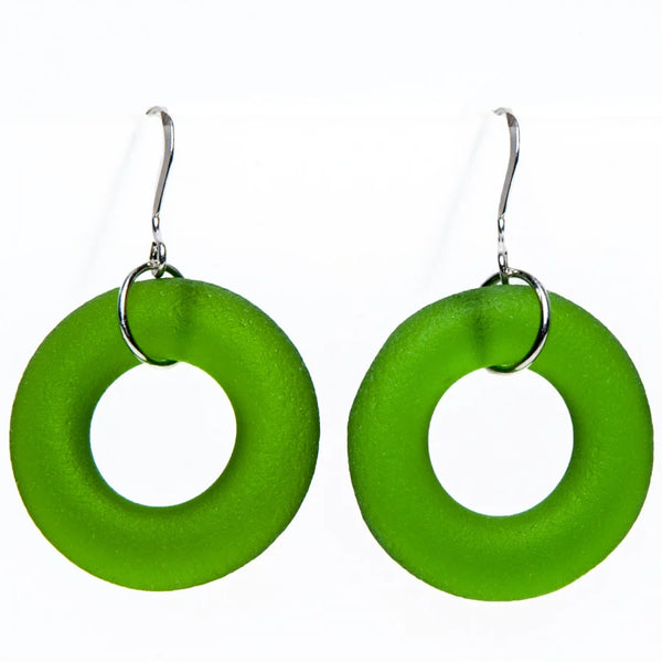 Recycled Bottle Seaglass Style Earrings - Lime