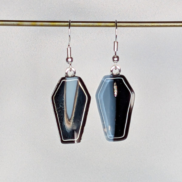 Coffin Earrings - B&W