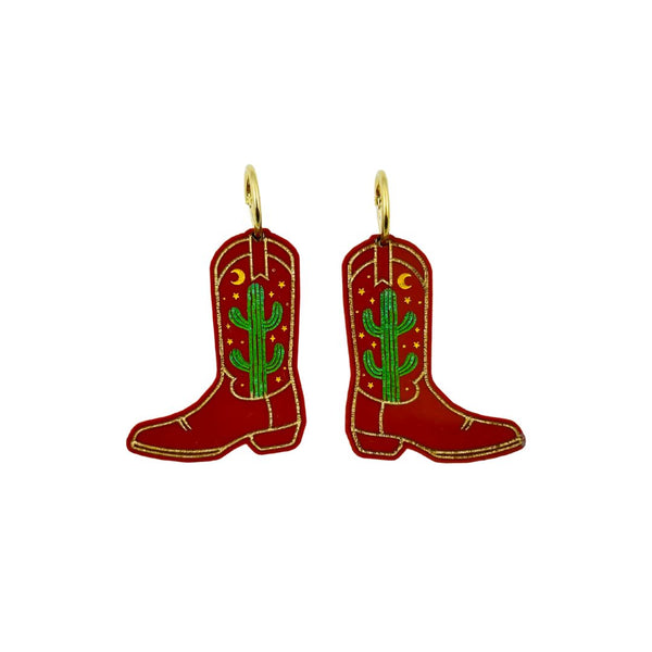 Cowboy Boot Earrings - Brown