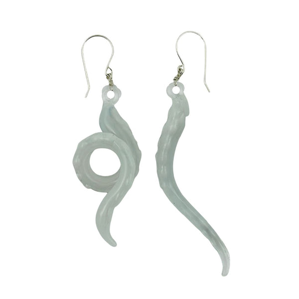Glass Octopus Tentacle Earrings - Fog