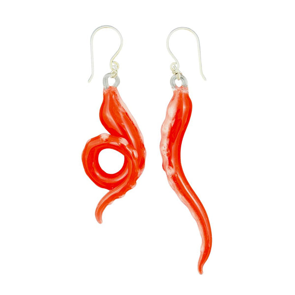 Glass Octopus Tentacle Earrings - Hot Sauce