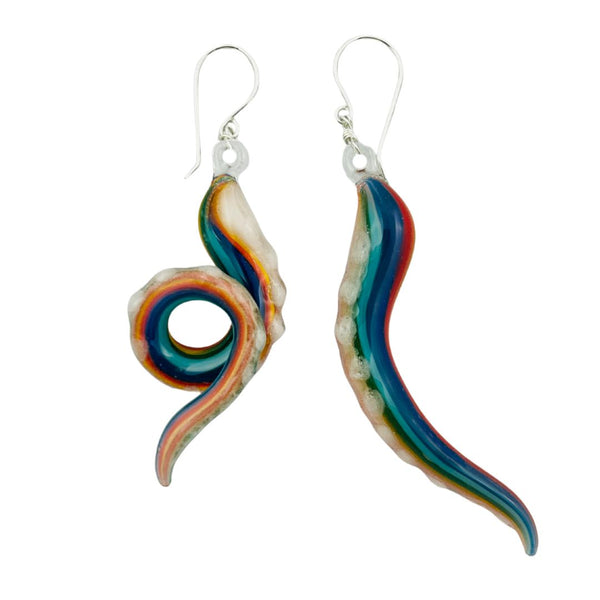 Glass Octopus Tentacle Earrings - Rainbow
