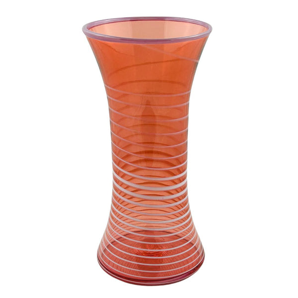 White Stripe Hourglass Vase - Red