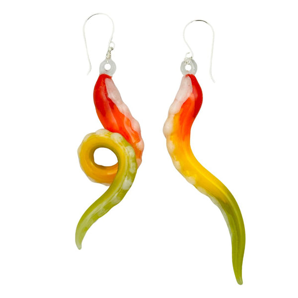 Glass Octopus Tentacle Earrings - Wildfire