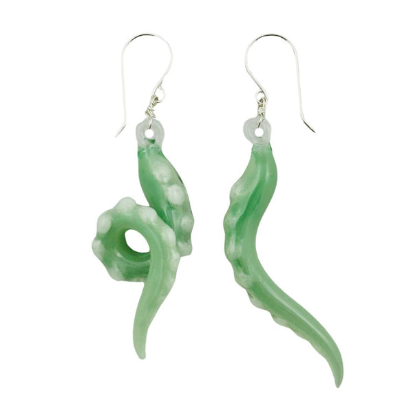 Glass Octopus Tentacle Earrings - Seafoam