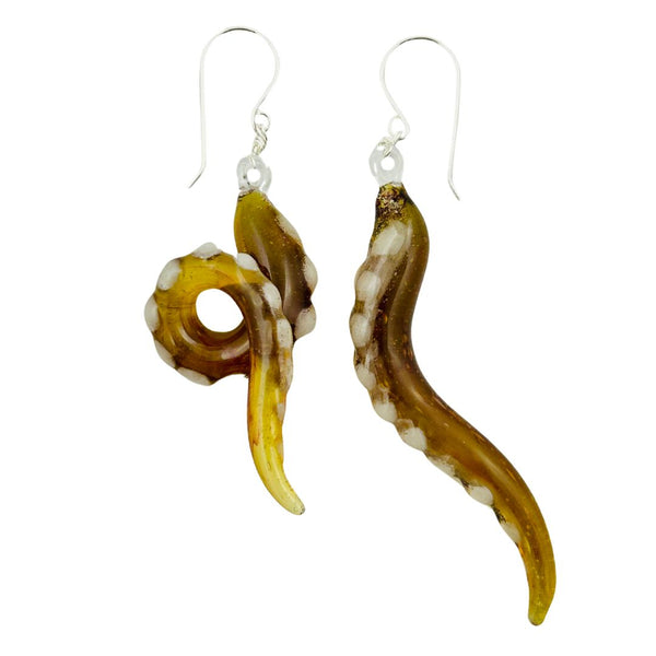 Glass Octopus Tentacle Earrings - Root Beer