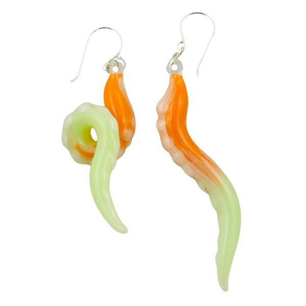 Glass Octopus Tentacle Earrings - Carrot