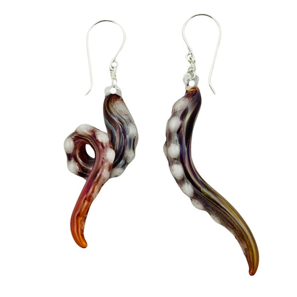 Glass Octopus Tentacle Earrings - Cherry Cola