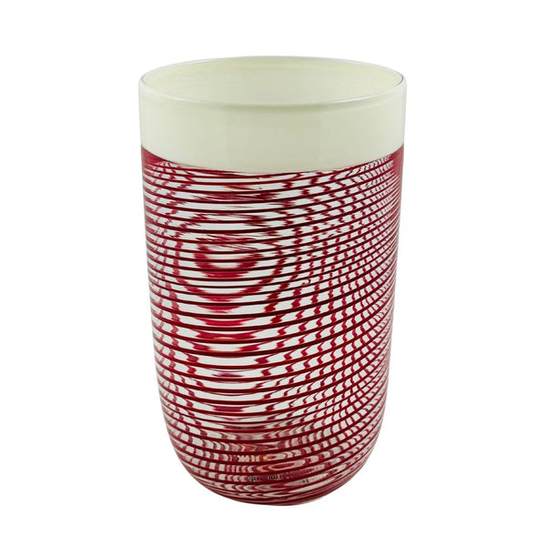 Incalmo Cane Vase - White Rim & Red Cane