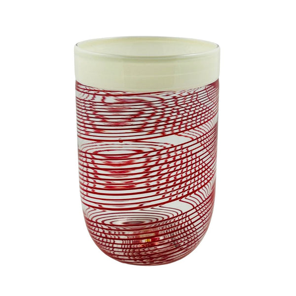 Incalmo Cane Vase - White Rim & Red Cane