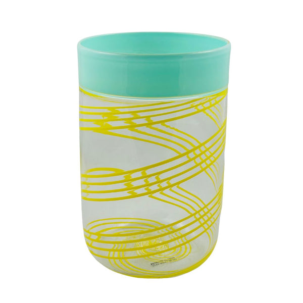 Large Incalmo Cane Vase - Lt. Blue Rim & Yellow Cane