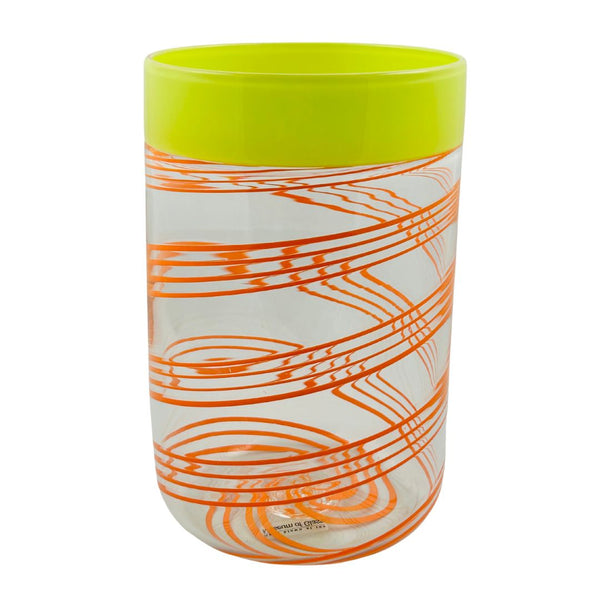 Large Incalmo Cane Vase - Spring Green Rim & Orange Cane