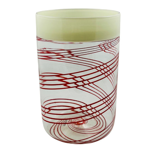 Large Incalmo Cane Vase - White Rim & Red Cane