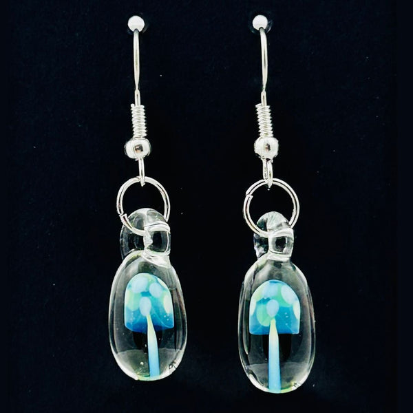 Mushroom Droplet Earrings - White & Blue