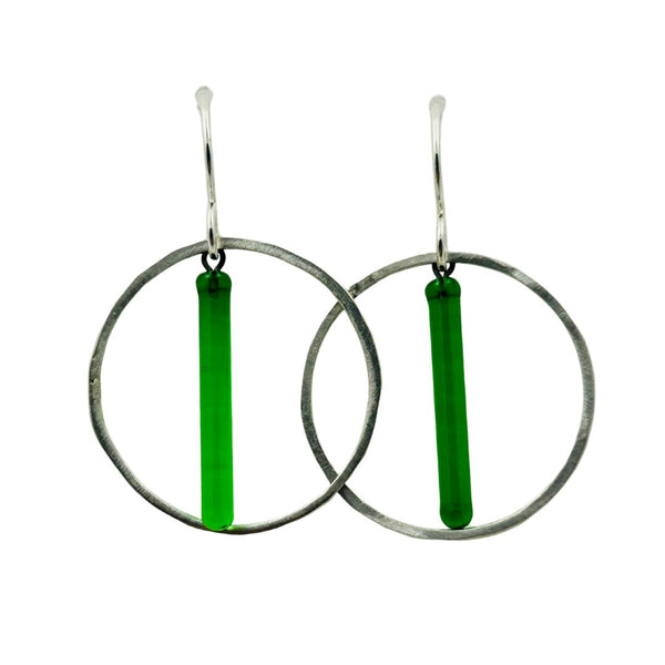 Mini Pendulum Hoop Earrings - Emerald