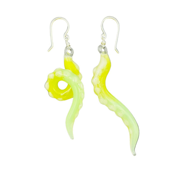 Glass Octopus Tentacle Earrings - Lemon-Lime