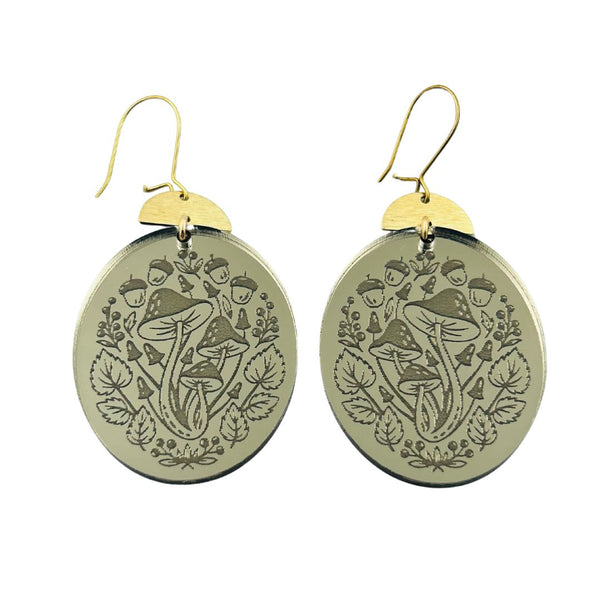 Mushroom Bloom Earrings - Fawn Brown Gold Mirror