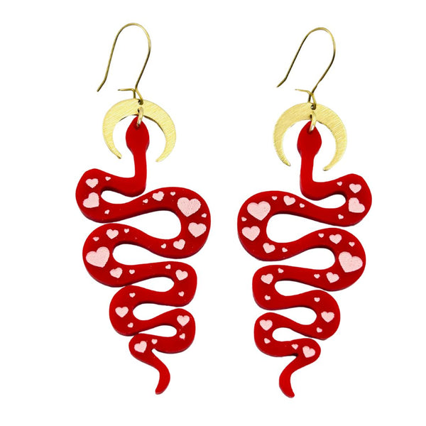 Heart Serpentine Earrings - Red