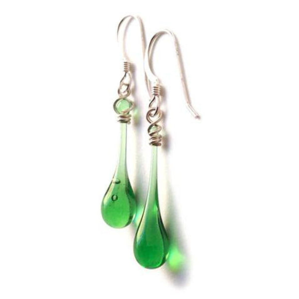 Solaris Glass Teardrop Earrings - Kelly Green