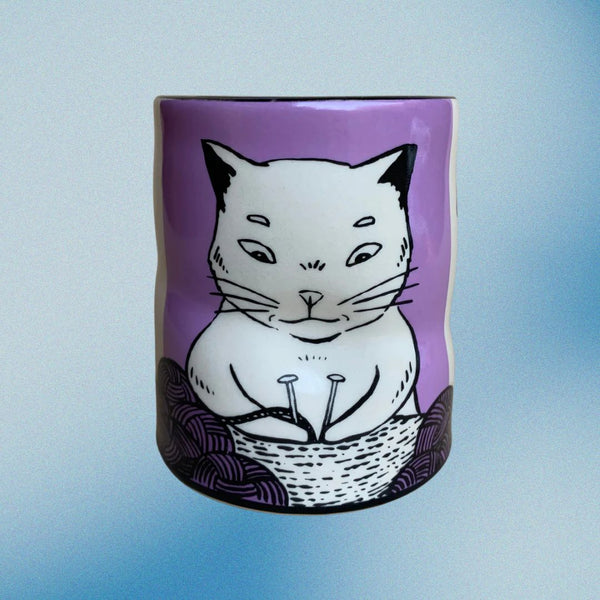 Large Lucky Cup - Knitting Cat