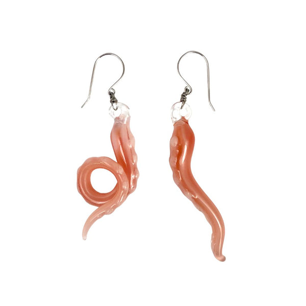 Glass Octopus Tentacle Earrings - Coral
