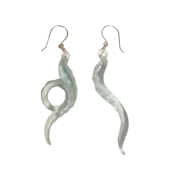 Glass Octopus Tentacle Earrings - Ice