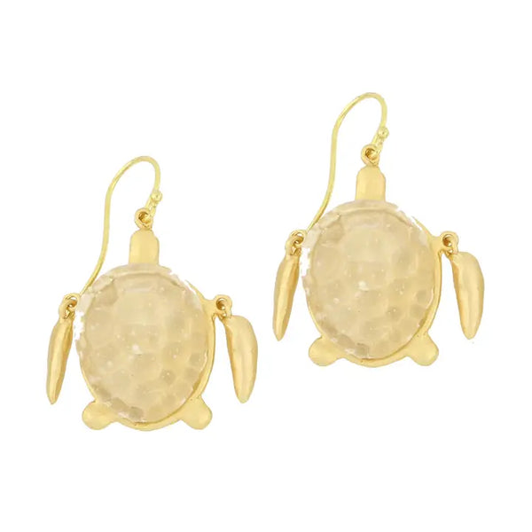 Under the Sea Turtle Wire Earrings - Frosted Clear