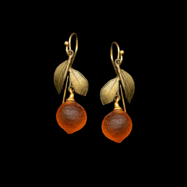 Orange Blossom Leaf Drop Dangle Wire Earrings