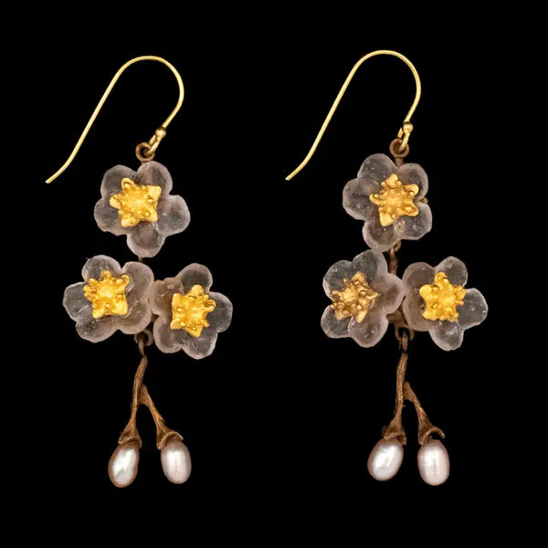Cherry Blossom Wire Drop Pearl Earrings