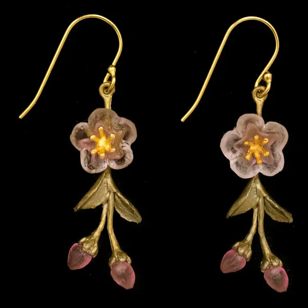 Peach Blossom Dainty Flower Drop Wire Earrings