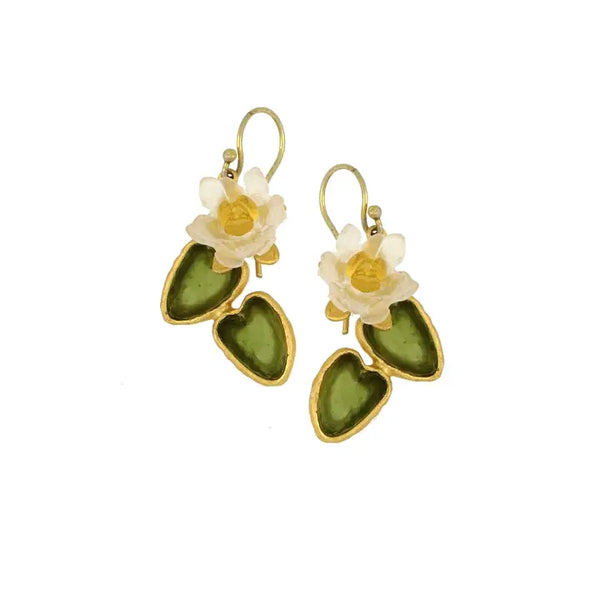 Water Lily Drop Statement Wire Earrings - Multi