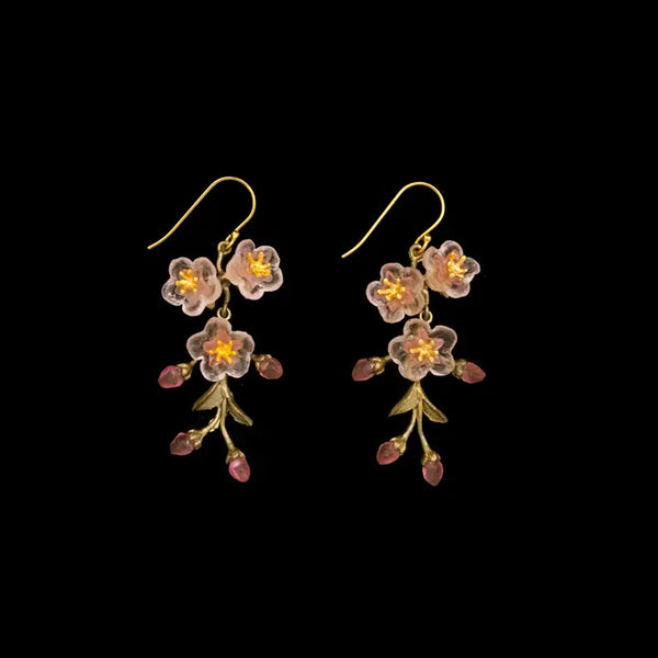 Peach Blossom 3-Flower Drop Wire Earrings