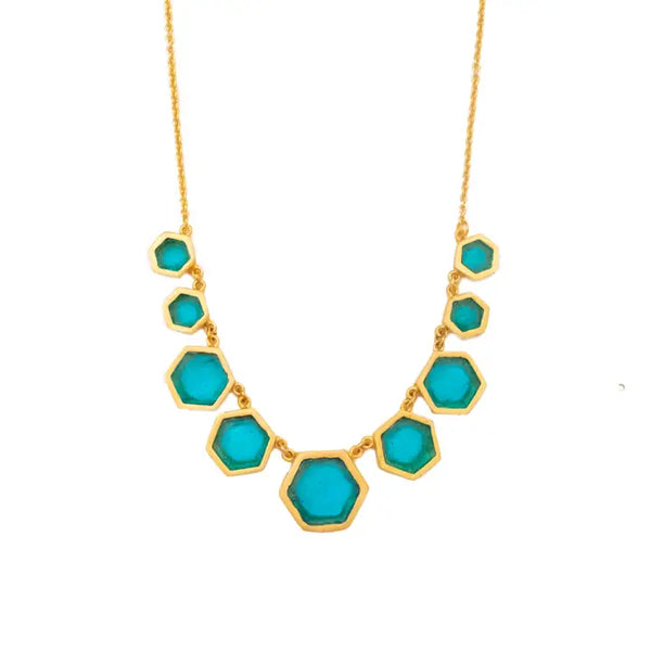 Honeycomb 16" Adj. Solid Necklace - Turquoise