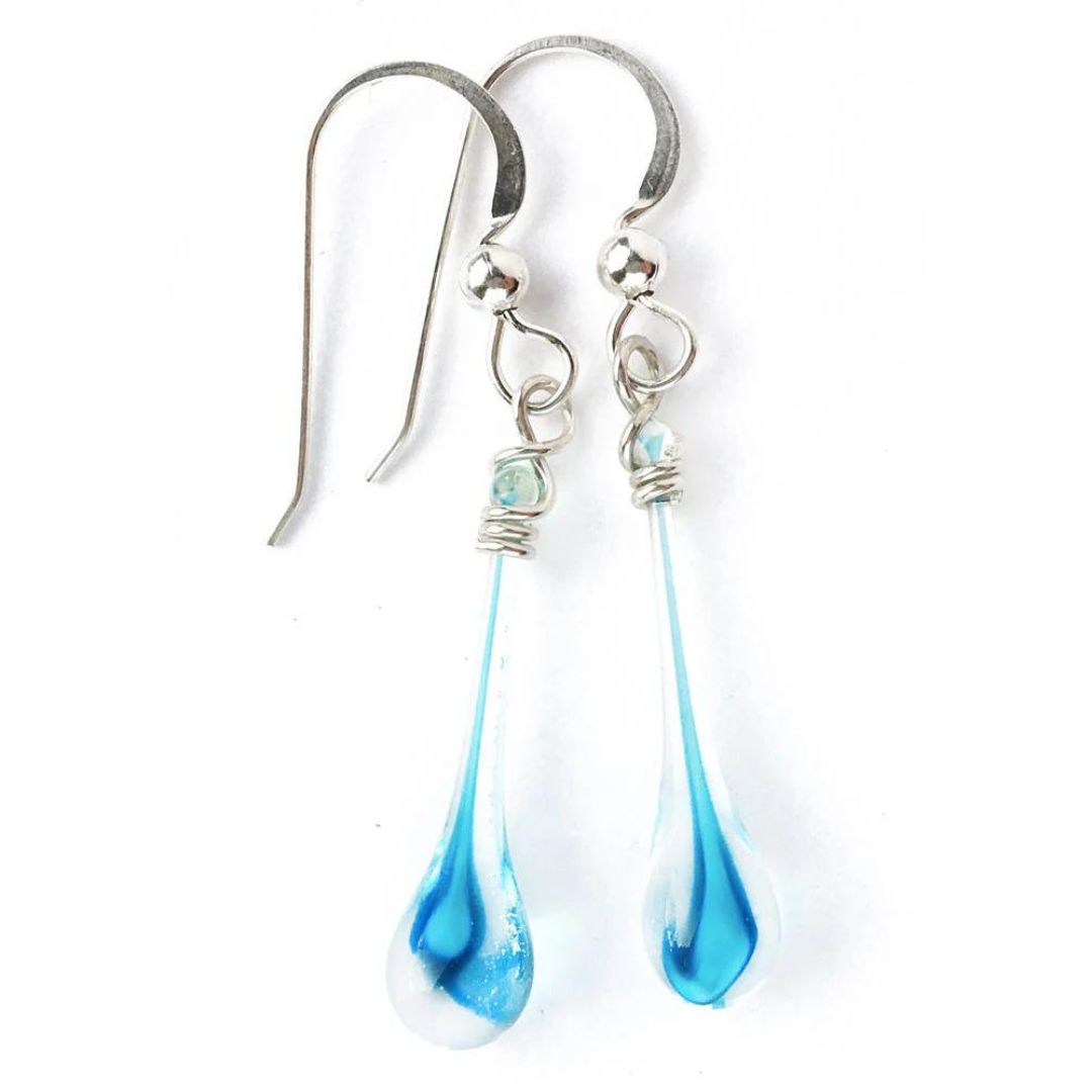 Solaris Glass Teardrop Earrings - Aqua Tornado – Museum of Glass