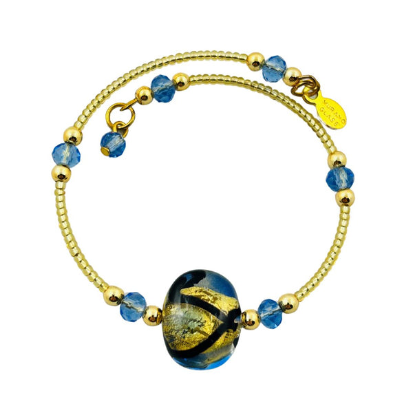 Glass Bead Gold Wire Bracelet - Black Tie Affair