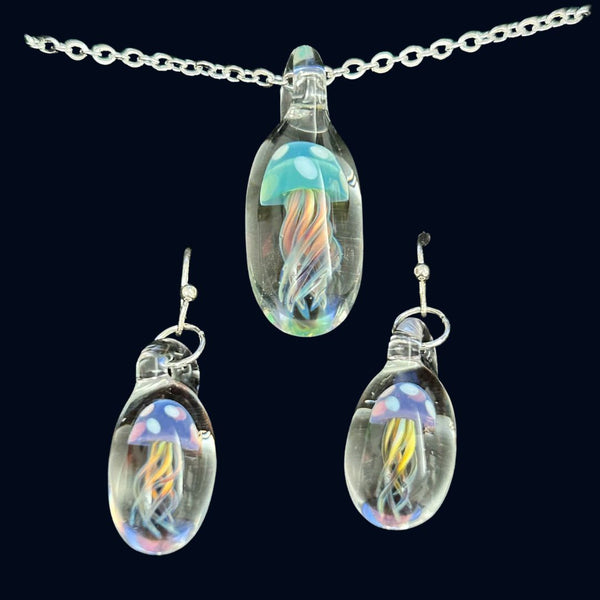 Pendant & Earring Set - Blue & Pink Jellyfish