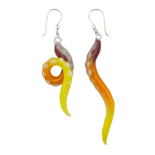 Glass Octopus Tentacle Earrings - Flamethrower