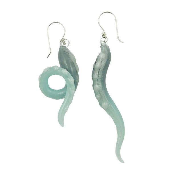 Glass Octopus Tentacle Earrings - Fog