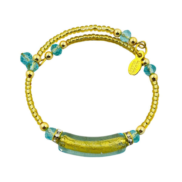 Glass Bead Gold Wire Bracelet - Frozen Sun