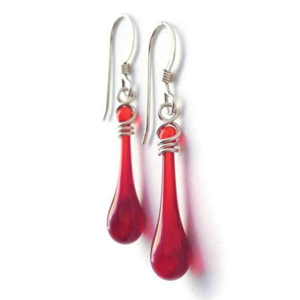 Solaris Glass Teardrop Earrings - Garnet