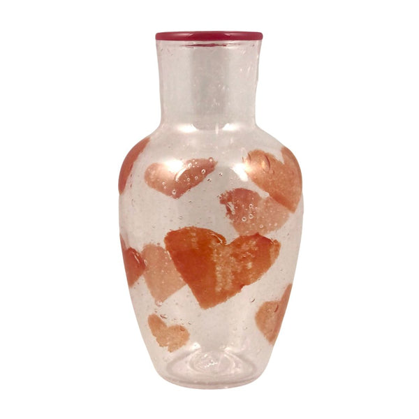 Soda Ash Glass Vase with Red Hearts