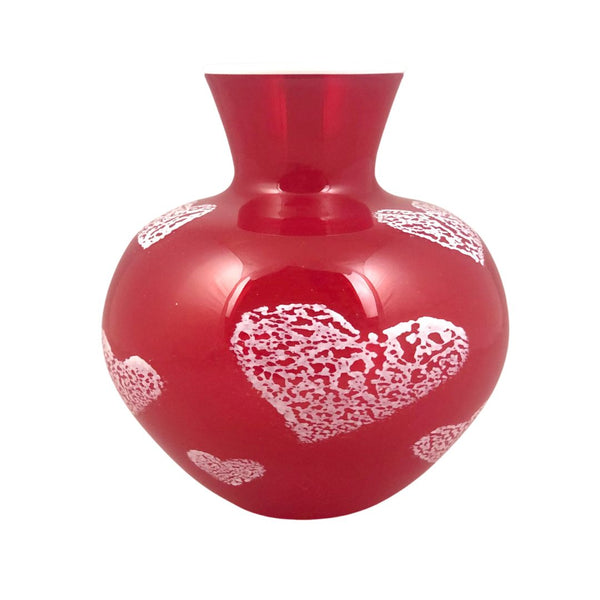 Red Potbelly Vase with White Hearts