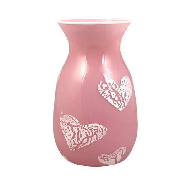 Opaque Pink Vase with White Hearts