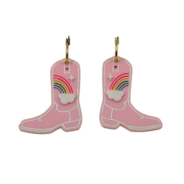Rainbow Cowboy Boot Earrings - Pink