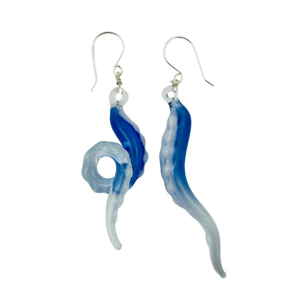 Glass Octopus Tentacle Earrings - Sky