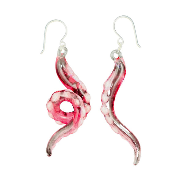 Glass Octopus Tentacle Earrings - Cherry Blossom