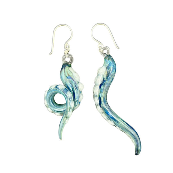 Glass Octopus Tentacle Earrings - Deep Blue Sea