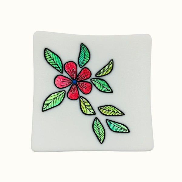White Plate - Dichroic Flower & Leaves