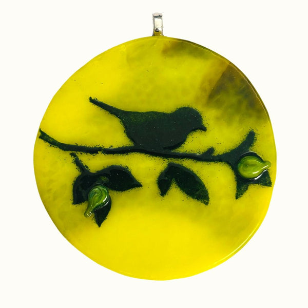 Fused Ornament - Yellow Bird on Branch