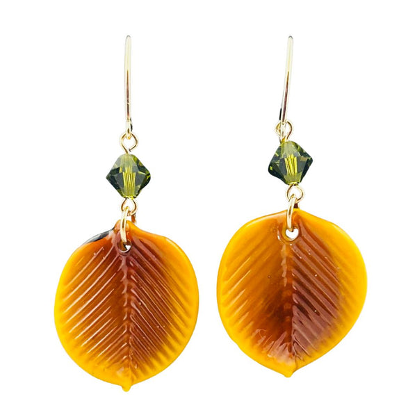 Aspen Leaf Earrings - Brown & Yellow